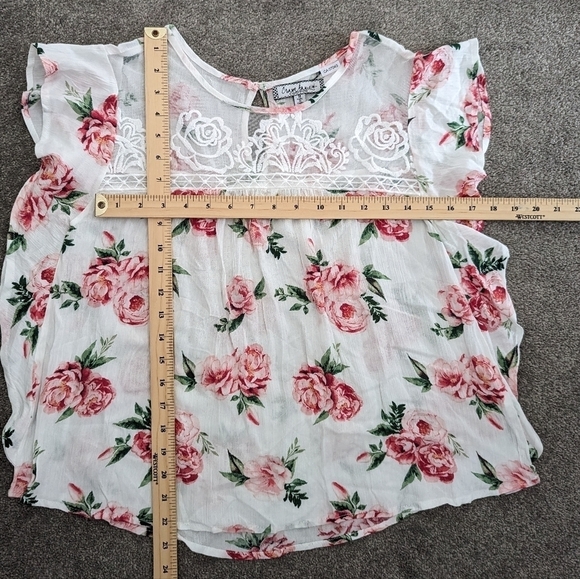 Sheer rose lace floral print blouse size Medium - Picture 5 of 10